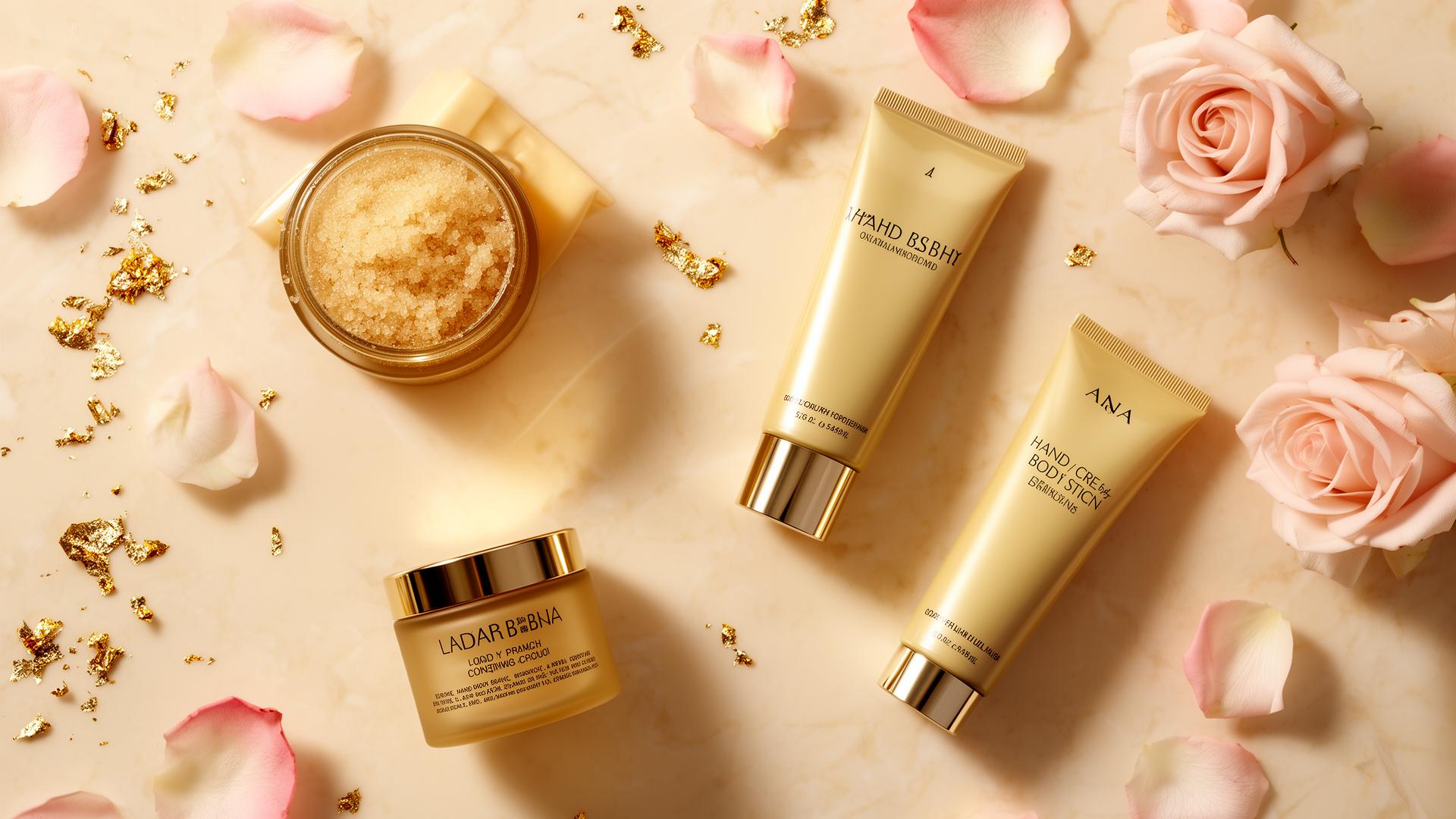 Luxury body care flat lay